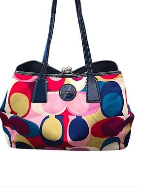 Vintage Y2K Coach Signature Scarf Logo Print Satin Tote Shoulder Bag F15662